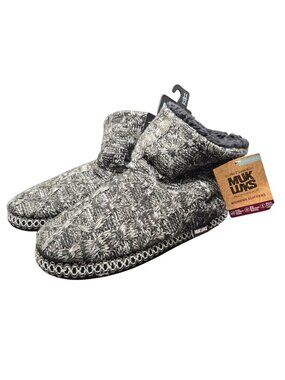 Muk Luks Womens Slippers Black & Gray Knit Bootie Size 11/12 Cozy NWT JJ4273